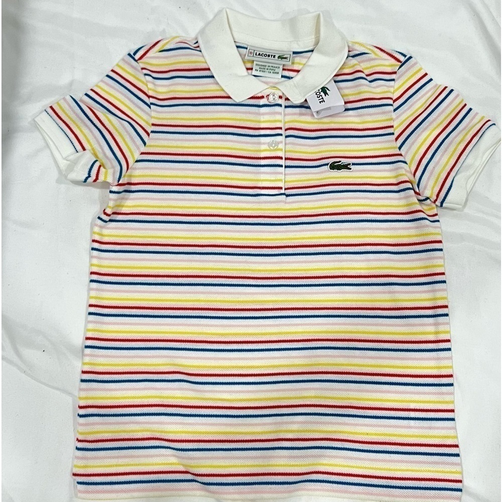 NWT kids LACOSTE short sleeve striped shirt size 10 KIDS GETS AN EXTRA PIECE - Picture 11 of 13